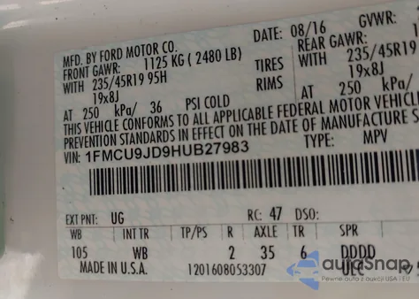 2017 Ford Escape Titanium from USA, damaged, VIN 1FMCU9JD9HUB27983